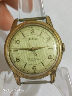Delbana pozlacené funkční hodinky cca 1950 kalibr Felca 465