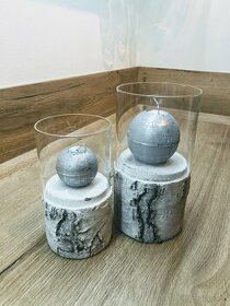 Cementové svícny se vzorem kůry břízy set