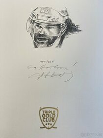 J.Jágr Grafický ocelotisk portrétu a logem Triple Gold Club