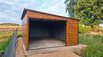 Plechová garáž 4x6m – Zlatý dub/ spád doprava „ALAN“