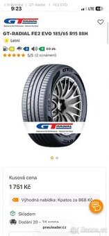 Letní pneumatiky GT Radial FE2 EVO 185/65 R15 88H
