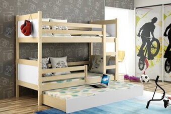 NOVÁ Patrová postel palanda borovice bila MASIV 3x MATRACE