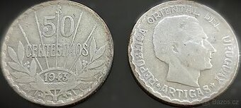 50 centésimos 1943 Uruguay stříbro KM #31