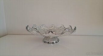 Skleněná, stříbrná retro mísa na nožce – lisované sklo