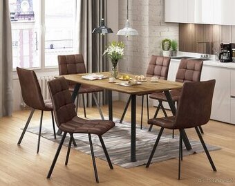 Idea Bergen 4x židle - hnědé mikrovlákno + stůl zdarma