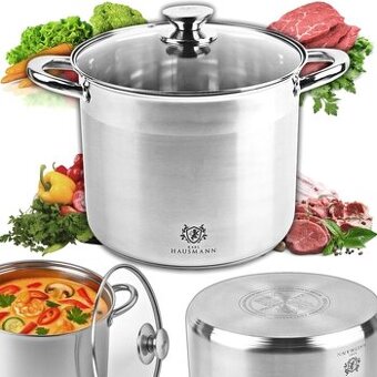 Nový velký nerezový hrnec s objemem 16l se skleněnou poklicí