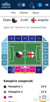 Vstupenka ČR-Anglie Euro 2025 U21