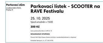 Parkovací lístek u O2 Arény 25.10.2025