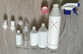 Plastové PET lahvičky 50ml, 115ml, 215ml a rozprašovače
