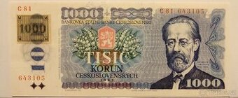 1000 Kč 1985 C 81 Lepený kolek UNC