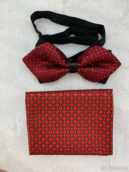 Pánský set motýlek+kapesníček,červený