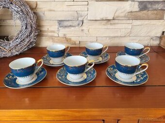 SOUPRAVA KÁVOVÁ STAROŽITNÁ MODRO-ZLATÁ KRÁSNÁ
