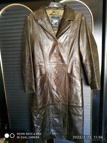 Dámský kožený kabát hnědý, vel. M - 1