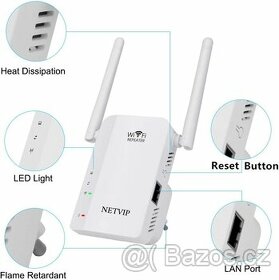 NETVIP Wifi Extender Bezdrátový Opakovač Wifi Booster 300Mbp