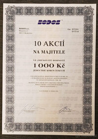 Prodám sběratelské akcie BODOS 2001 na doručitele