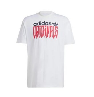Bílé Adidas Originals tričko s červeným nápisem - XS