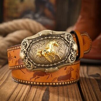 Westernový opasek kun zlaty 126cm