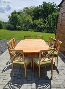 Velký rozkládací stůl, masivní +10 x židle