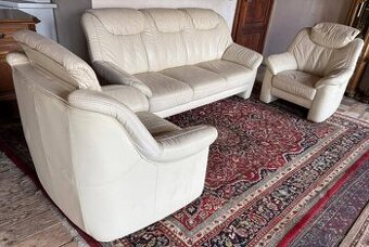 Krémová kožená sedací souprava 3+1+1,6350