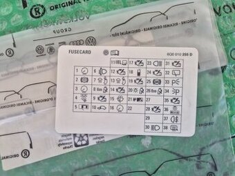 Škoda Fabia I štítek s osazením pojistek