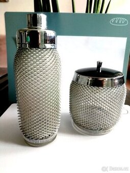 Nádoba na led + shaker opletené kovovým pletivem, Kovočas