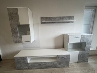 Obývací stěna VULCAN - beton/bílá