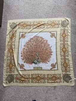 Nový dámský italský šátek s motivem páva - 120 x 120 cm