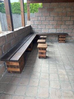 Lavice a 3 stoličky ručně vyráběno