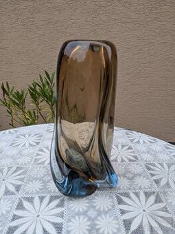 Váza hutní sklo hnědo-modrá