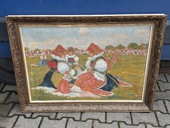 Starožitný obraz ženy v kroji