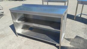 Nerezový skříňový stůl s vnitřní policí 140x50x85-90 cm