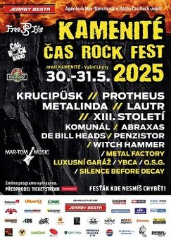Prodám 2 vstupenky na Kamenité Čas Rock Fest 30 -31.5