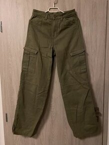 Khaki plátěné kalhoty kapsáče, vel. XS, H&M