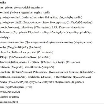 Maturitní otázky do biologie a Seznam maturitní četby do ČJ
