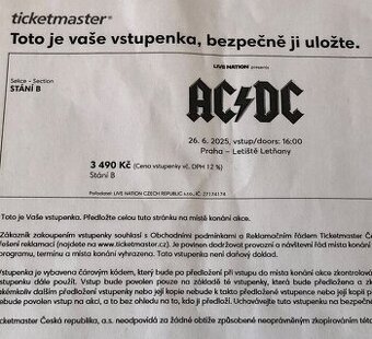 AC/DC Praha 2x stání B LAST minute