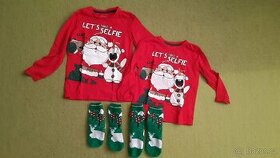 Sourozenecká vánoční trička + ponožky vel 110 a 128