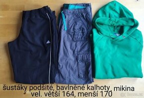 Dětské podšité šusťáky,bavlněné kalhoty,mikina vel.164-170