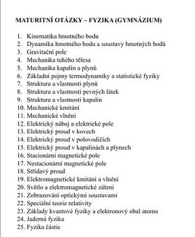 Maturitní otázky - FYZIKA, úroveň pro gymnázia