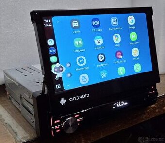1DIN autorádio Android 15 Carplay s výsuvným LCD