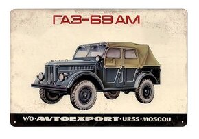 cedule plechová - GAZ 69 (dobová reklama)