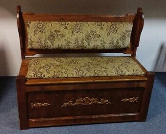 Starožitná dřevěná lavice na chalupu 118.5x54x97.5x50-55 cm.