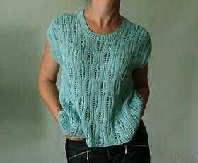 Ručně pletené letní mentolové tričko-halenka L-XXL
