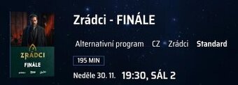 Prodám — Zrádci finále 30/11, lístky