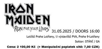 IRON MAIDEN, 31.5.2025, Praha - 1 vstupenka