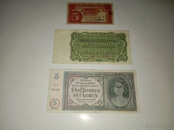 BANKOVKY 5 KČS, 1940-1961, 3 RŮZNÉ EMISE