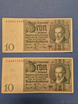 Dve bankovky 10 Marek 1924 v sérii