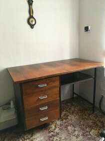 Stůl kov chrom vintage dýha dřevo šuplíky