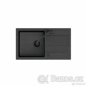 Granitový černý dřez+sifon+baterie+černá záslepka a výpust
