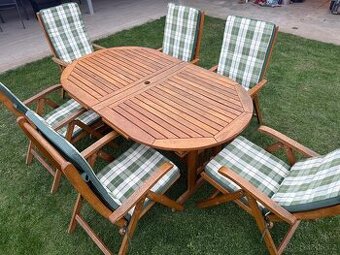 Zahradní nábytek, dřevěný zahradní set 6+1