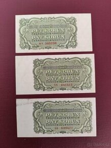 3 ks bankovek 5 korun 1953/1961